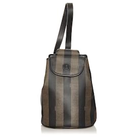 Fendi-Fendi Brown Pequin Sling Backpack-Brown,Black,Dark brown