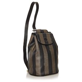 Fendi-Fendi Brown Pequin Sling Backpack-Brown,Black,Dark brown