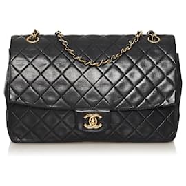 Chanel-Chanel Black CC Timeless Lambskin Leather Single Flap Bag-Black