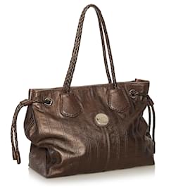 Céline-Celine Brown Carriage Patent Leather Tote Bag-Brown,Bronze