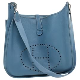 Hermès-HERMES Leather Evelyn sizeM Shoulder Bag Blue Auth am2542ga-Blue