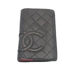 Chanel-CHANEL Cambon Line COCO Button Wallet Leather 3Set Beige Brown CC Auth am1940g-Black,Red