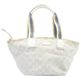 Gucci-GUCCI Sherry Line GG Canvas Tote Bag Silver Blue Auth am1955g-Silvery,Blue