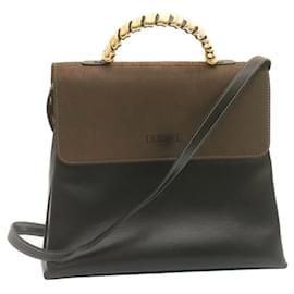 Loewe-LOEWE Twist handle Velazquez Hand Bag Leather 2way Black Brown Auth am2237g-Brown,Black
