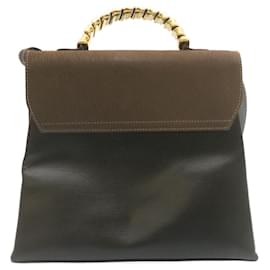 Loewe-LOEWE Twist handle Velazquez Hand Bag Leather 2way Black Brown Auth am2237g-Brown,Black