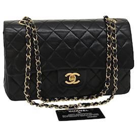 Chanel-CHANEL Classic Matelasse 25 Chain Flap Shoulder Bag Lamb Skin Black am2364ga-Black,Golden