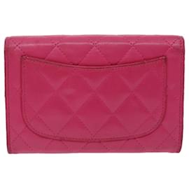 Chanel-CHANEL Matelasse Wallet Lamb Skin Pink CC Auth am2376g-Pink