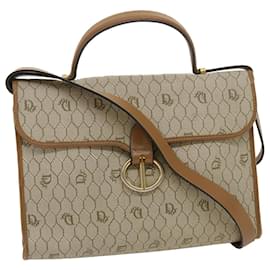 Christian Dior-Christian Dior Honeycomb Canvas Hand Bag PVC Leather 2way Beige Auth am2383g-Beige