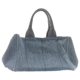 Prada-PRADA Denim Canapa Tote Bag Toile Bleu Auth am2135g-Bleu