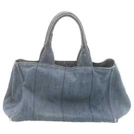 Prada-PRADA Denim Canapa Tote Bag Toile Bleu Auth am2135g-Bleu