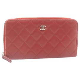 Chanel-CHANEL Matelasse Wallet Lamb Skin Red CC Auth am2154g-Red