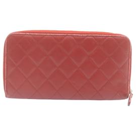 Chanel-CHANEL Matelasse Wallet Lamb Skin Red CC Auth am2154g-Red