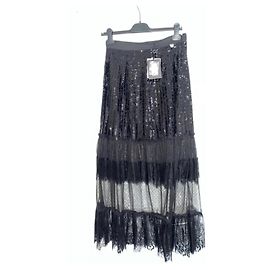 Gonna lunga nera in pizzo e paillettes Twin Set Nero