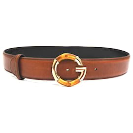 Gucci-Gucci G Bamboo leather belt in brown Size 80 / 32-Brown,Bronze,Gold hardware