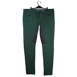 Roseanna Calça de bolinhas com aplicação de couro Preto Verde Verde escuro