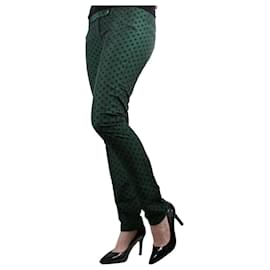 Roseanna-Pantalon pois empiècement cuir-Noir,Vert,Vert foncé