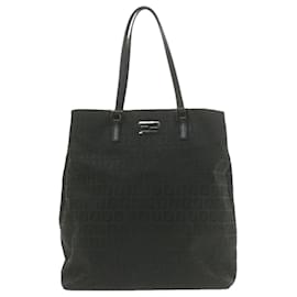 Fendi-FENDI Zucchino Canvas Tote Bag Black Auth am995g-Black