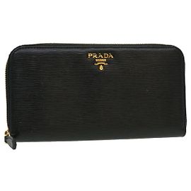PRADA Vitello Move Monedero Largo Cuero Negro Auth am2701sol Negro