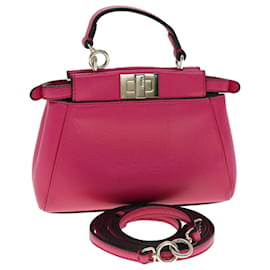Fendi-FENDI Micro Peek A Boo Hand Bag Leather 2way Pink Auth am2705ga-Pink
