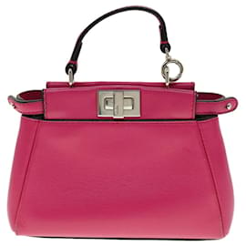 Fendi-FENDI Micro Peek A Boo Hand Bag Leather 2way Pink Auth am2705ga-Pink