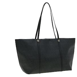 Fendi-FENDI Zucchino Canvas Tote Bag PVC Leather Black Auth rd2721-Black