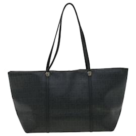 Fendi-FENDI Zucchino Canvas Tote Bag PVC Leather Black Auth rd2721-Black