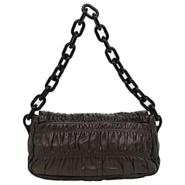 Prada-PRADA Chain Shoulder Bag Leather Brown Auth am2634g-Brown