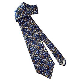 Autre Marque magnífica nueva corbata de seda estampada "Le Divellec" de coleccionista Azul Dorado
