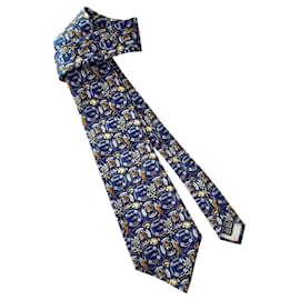 Autre Marque-magnífica nueva corbata de seda estampada "Le Divellec" de coleccionista-Azul,Dorado