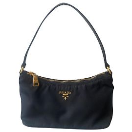 Prada Nylon Handbag Black Black