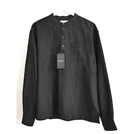 Saint Laurent-Saint Laurent Black Flocked Jacquard Shirt-Black