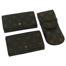 Louis Vuitton-LOUIS VUITTON Monogram Wallet 3Set LV Auth ac583-Brown