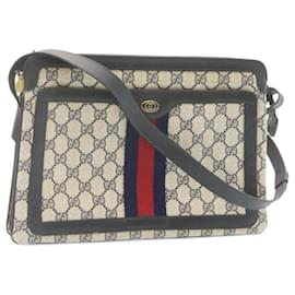 Gucci-GUCCI Sherry Line GG Canvas Shoulder Bag PVC Leather Red Navy Auth ar4424-Red,Navy blue