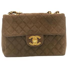 Chanel-Chanel Matelassé 30 Bolsa de ombro com aba de corrente forrada camurça marrom CC Auth ar4582-Marrom