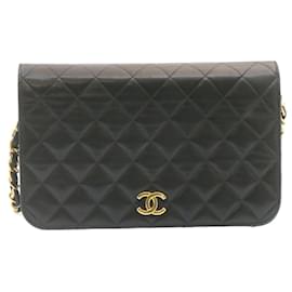 Chanel-CHANEL Lamb Skin Matelasse Chain Shoulder Bag Black CC Auth ar4584a-Black