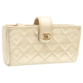 Chanel-CHANEL Lamb Skin Matelasse Pouch Champagne Gold CC Auth 24187a-Other