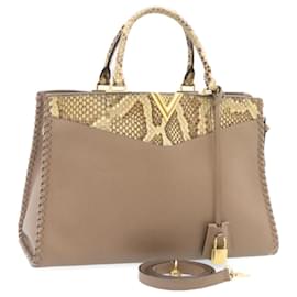 Louis Vuitton-LOUIS VUITTON Very Zip Tote Hand Bag Leather Snake Skin N94301 LV Auth 24504a-Beige