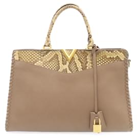 Louis Vuitton-LOUIS VUITTON Very Zip Tote Hand Bag Leather Snake Skin N94301 LV Auth 24504a-Beige