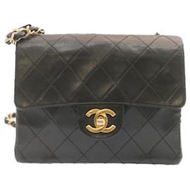 Chanel-Borsa a tracolla con patta a catena CHANEL Matelasse pelle di agnello nero oro CC Auth 24557alla-Nero,D'oro