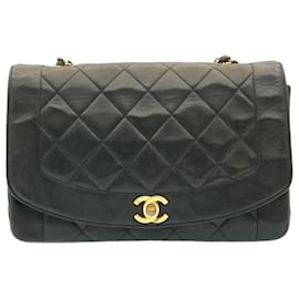 Chanel-CHANEL Diana Matelasse Bolso de hombro con solapa de cadena Piel de cordero Negro Oro Auth 25036EN-Negro,Dorado