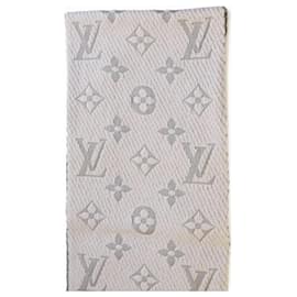 Louis Vuitton-LOUIS VUITTON knitted Fabrics Escalp Logo Mania Scarf Wool Silk Gray Auth 21283a-Grey