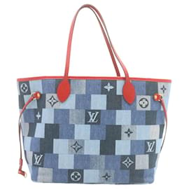 Louis Vuitton-LOUIS VUITTON Borsa tote Neverfull MM in denim con monogramma blu N41605 LV Aut 22325alla-Blu