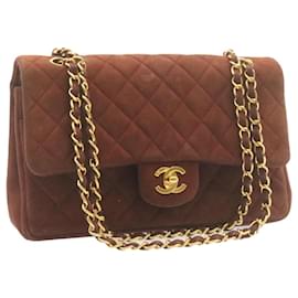 Chanel-Chanel Matelassé 25 Bolso de hombro de gamuza con cadena con solapa forrada Marrón CC Auth 22346EN-Castaño