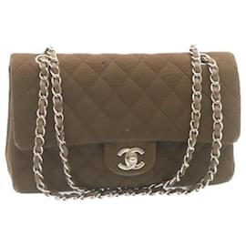 Chanel-CHANEL Matelasse 25 Double Chain Flap Shoulder Bag Canvas Brown CC Auth 28983A-Brown