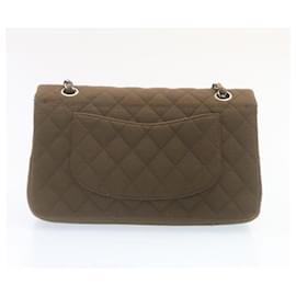 Chanel-CHANEL Matelasse 25 Double Chain Flap Shoulder Bag Canvas Brown CC Auth 28983A-Brown