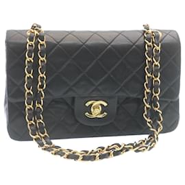 Chanel-Matelasse clásico de CHANEL 23 Bolso De Hombro Con Solapa De Cadena Piel De Cordero Negro Auth 29002EN-Negro,Dorado