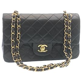 Chanel-CHANEL Classic Matelasse 23 Chain Flap Shoulder Bag Lamb Skin Black Auth 29002a-Black,Golden