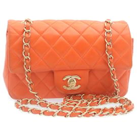 Chanel-CHANEL Matelasse Mini Chain Flap Bolso de hombro clásico Piel de cordero Naranja CC 29106EN-Naranja