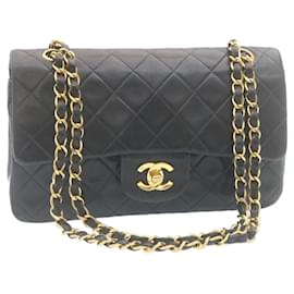 Chanel-CHANEL Classic Matelasse 23 Bolsa de ombro com aba de corrente pele de cordeiro preta autêntica 29130NO-Preto,Dourado