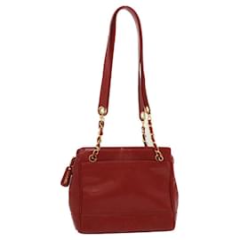 Chanel-CHANEL Chain Tote Bag Caviar Skin Red CC Auth ar6838a-Red